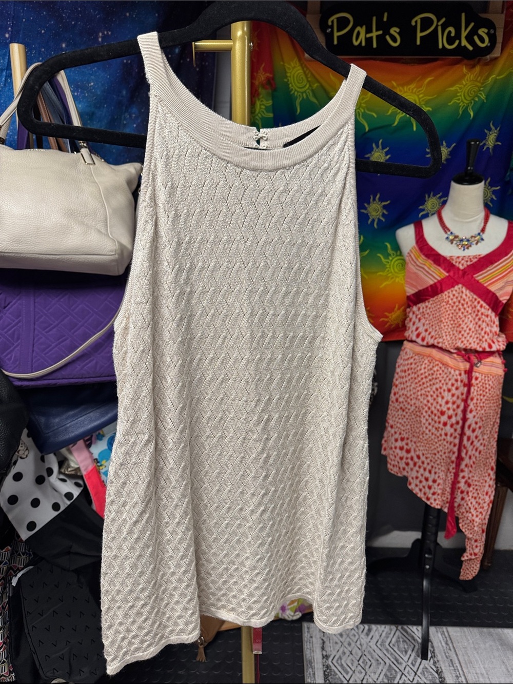 White House Black Market Cream Knit Sleeveless Tank